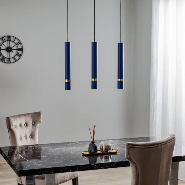 Eko-Light Suspension Joker, à trois lampes, bleu-doré Eko-Light