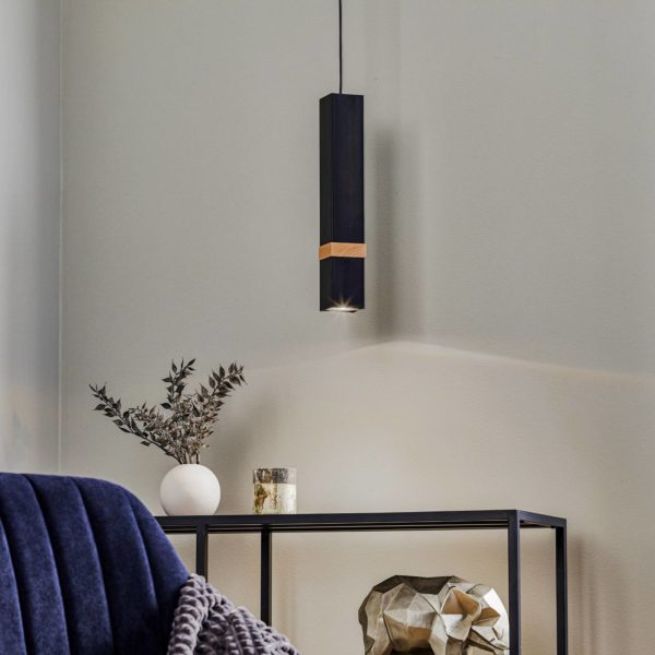 Eko-Light Suspension Vidar, noire détail bois 1 lampes Eko-Light