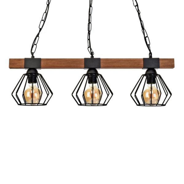 Eko-Light Suspension Ulf à poutres en bois, à trois lampes Eko-Light