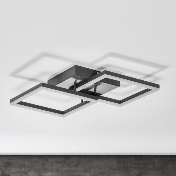 Fabas Luce Plafonnier LED Bard 45×45 cm 2 lampes, anthracite Fabas Luce