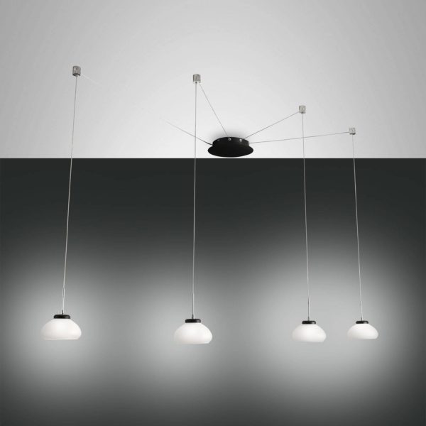 Fabas Luce Suspension Arabella décentrée 4 lampes, blanche Fabas Luce