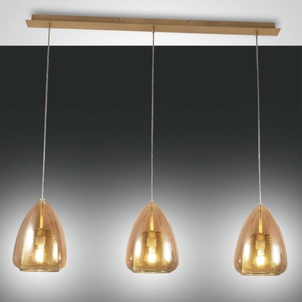 Fabas Luce Britton suspension, à 3 lampes, ambre Fabas Luce