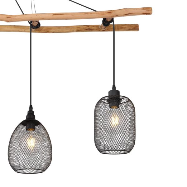 Globo Suspension Lioni en bois avec 4 abat-jour métal Globo