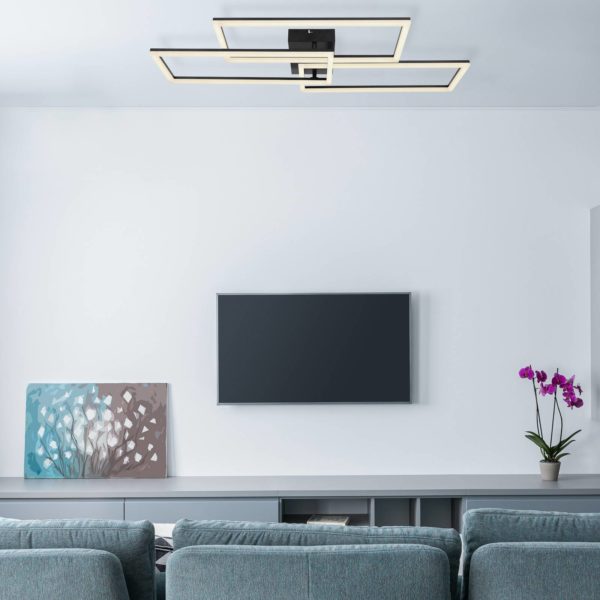 Globo Plafonnier LED Tiny, 3 rectangles, noir, CCT Globo