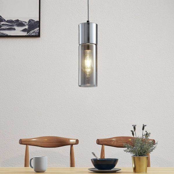 Lindby Suspension Eleen avec cylindre de verre fumée LINDBY