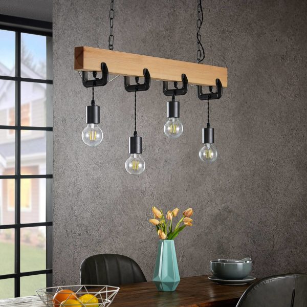 Lindby Asya suspension, à 4 lampes, bois, noire LINDBY