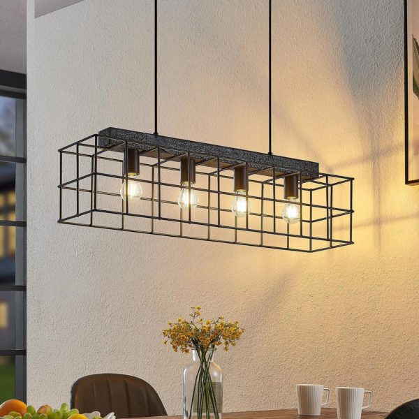 Lindby Mireille suspension cage avec bois 4 lampes LINDBY