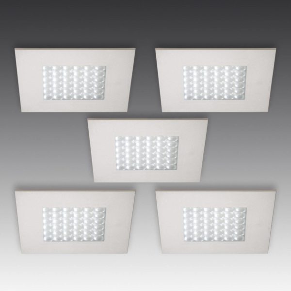 Hera Set de 5 spots encastrés LED Q 68 aspect inox Hera