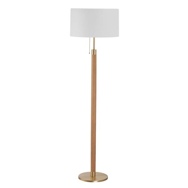 Hufnagel Lampadaire en bois Lignum abat-jour chintz, laiton Hufnagel