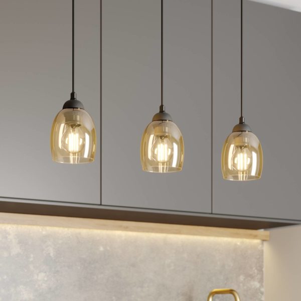 HELam Suspension Brillant 3 lampes ambre HELam