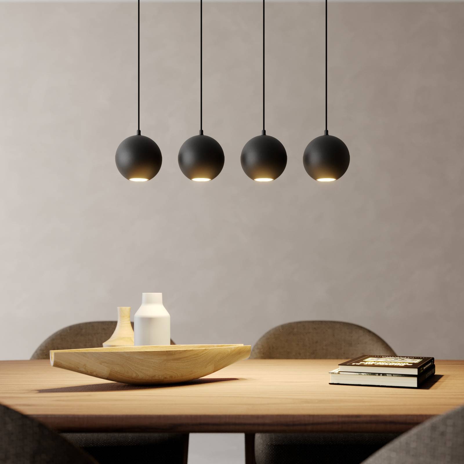 HELam Suspension Midnight en noir 4 lampes long HELam