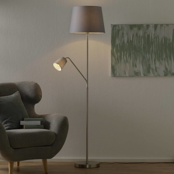 FISCHER & HONSEL Lampadaire en tissu Layer avec liseuse, gris FISCHER & HONSEL