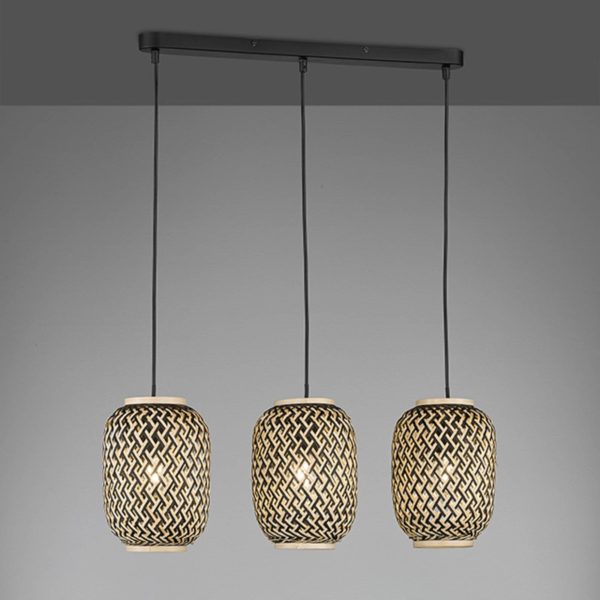 FISCHER & HONSEL Suspension Hummel en bambou, trois lampes FISCHER & HONSEL