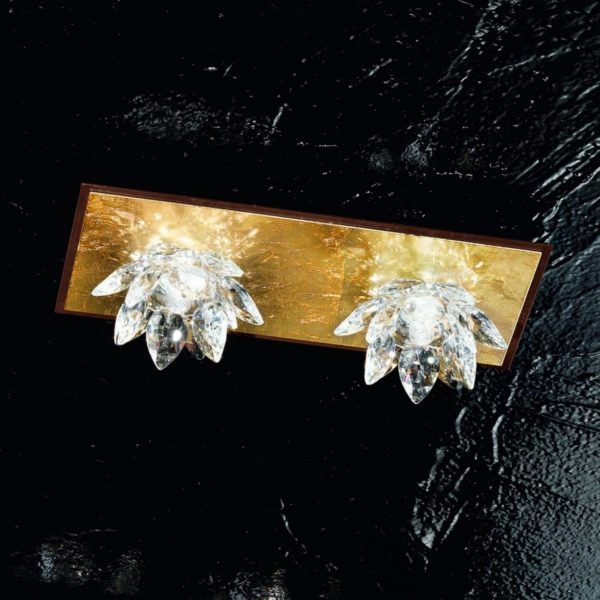 Kögl Plafonnier Fiore feuille d’or et cristal, 2 lampes Kögl