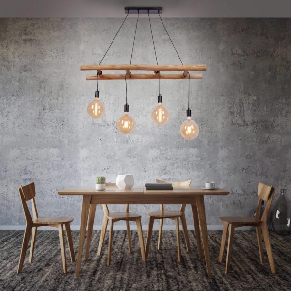JUST LIGHT. Suspension Edgar en bois, à 4 lampes JUST LIGHT.