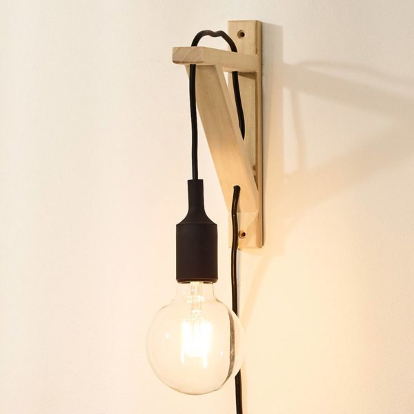 Lucide Applique murale Fix en bois, douille noire Lucide