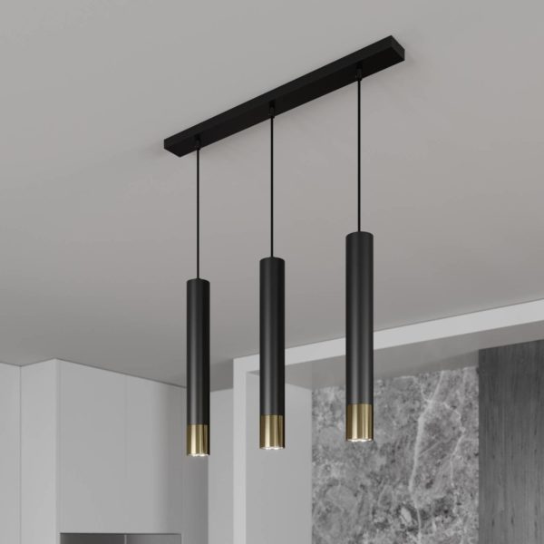 Luminex Suspension Nest à 3 lampes linéaire noire/dorée Luminex