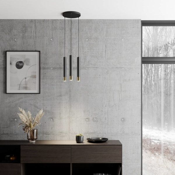 Luminex Suspension Nest à 3 lampes ronde noire/dorée Luminex