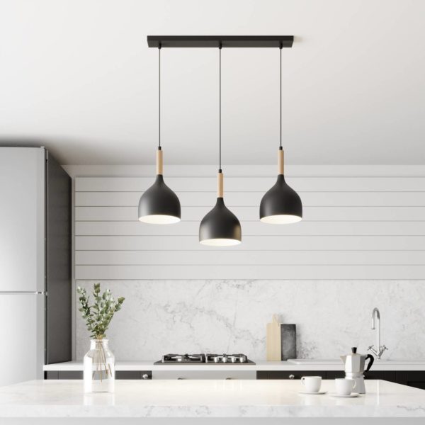 Luminex Suspension Noak 3 lampes allongée noire/bois Luminex