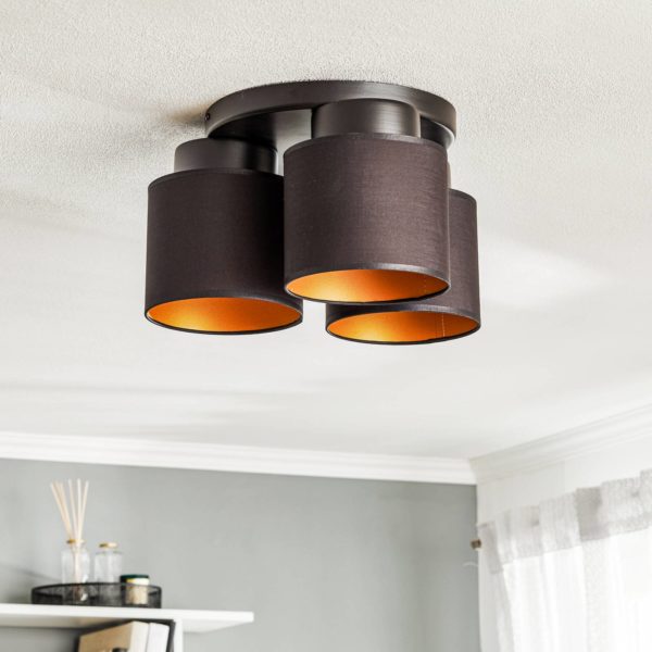 Luminex Plafonnier Soho cylindrique à 3 lampes noir/doré Luminex
