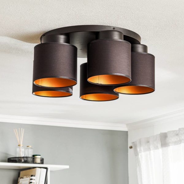 Luminex Plafonnier Soho cylindrique à 5 lampes noir/doré Luminex