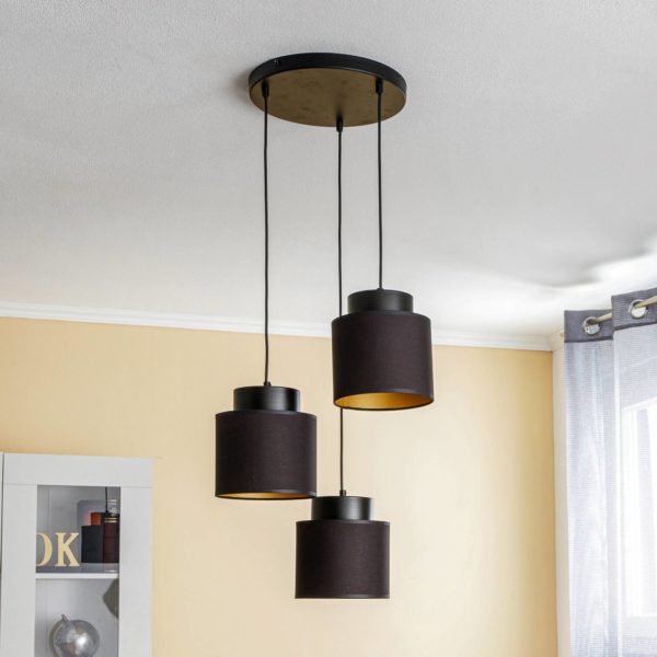 Luminex Suspension Soho cylindrique 3 lampes noire/dorée Luminex