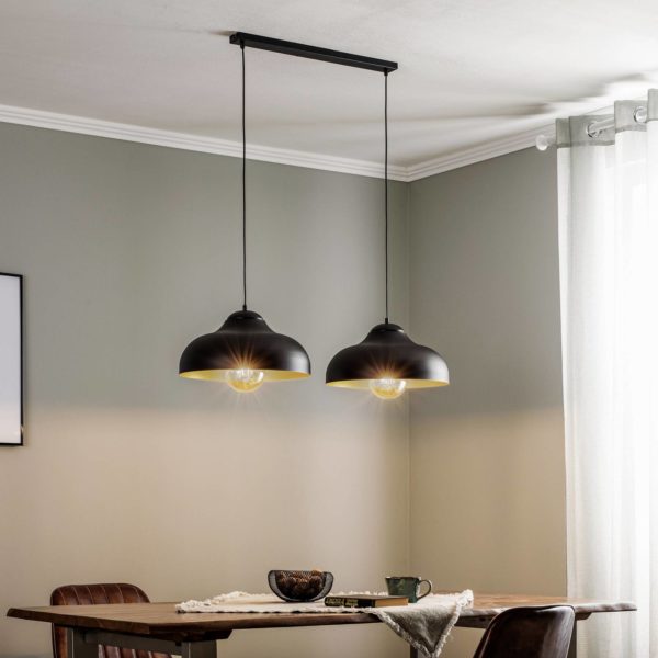 Luminex Suspension Basca, noire/dorée, à 2 lampes Luminex