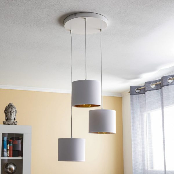 Luminex Suspension Soho cylindrique 3 lampes blanc/doré Luminex