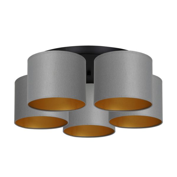 Euluna Plafonnier Soho cylindrique à 5 lampes gris/doré Euluna