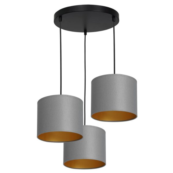 Luminex Suspension Soho cylindrique 3 lampes gris/doré Luminex
