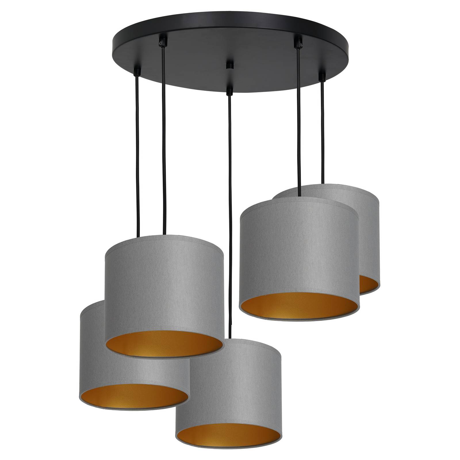 Euluna Suspension Soho cylindrique 5 lampes gris/doré Euluna