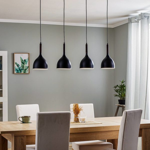 Luminex Suspension Noak 4 lampes longue noir/bois naturel Luminex