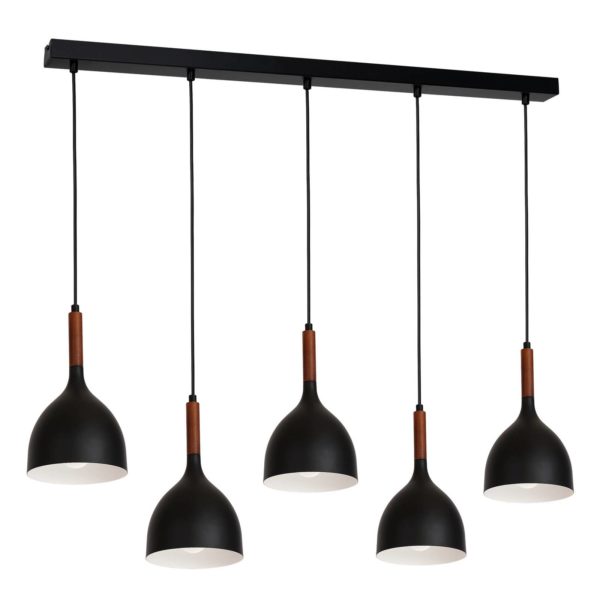 Luminex Suspension Noak 5 lampes longue noir/bois naturel Luminex