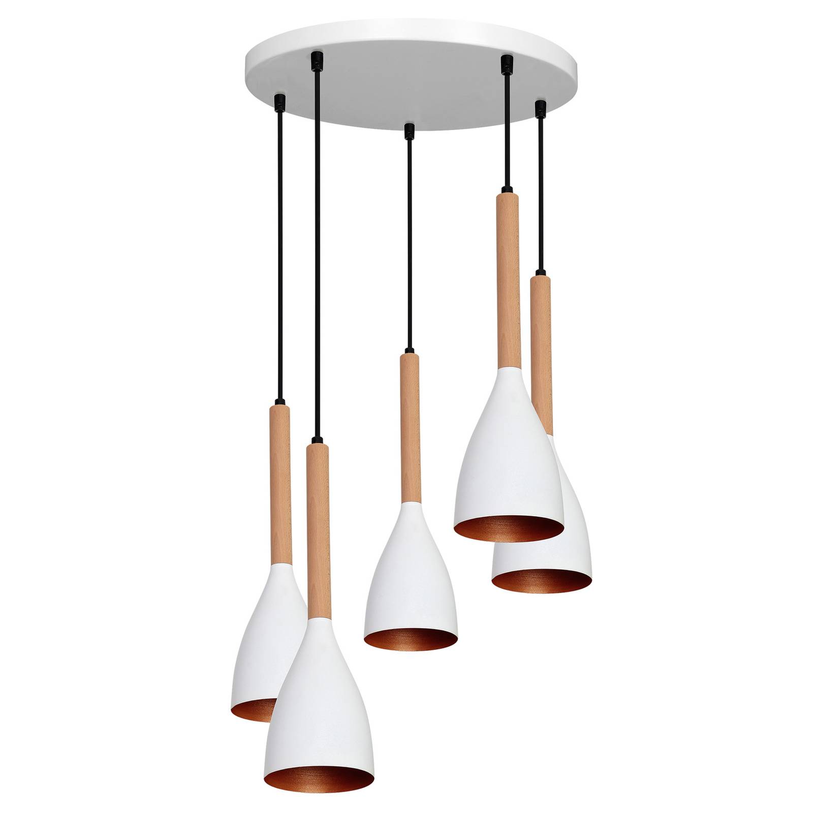 Euluna Suspension Muza 5 lampes ronde blanc/or/bois clair Euluna