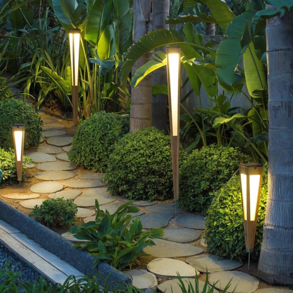 Les Jardins Torche solaire LED Tecka avec capteur 52 cm, teck Les Jardins