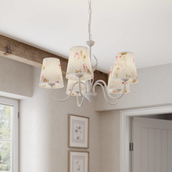 Lamkur Suspension Sara abat-jour tissu décor floral, 5l Lamkur
