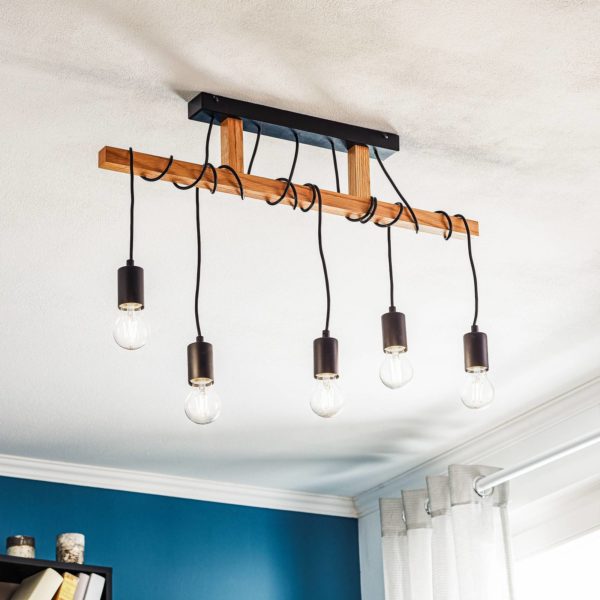 Lamkur Suspension Tyske en bois, à 5 lampes, noire Lamkur