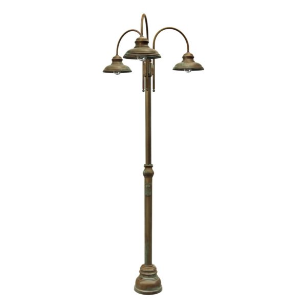 Moretti Luce Lampadaire d’extérieur Luca laiton antique-cuivre, 3 lampes Moretti Luce