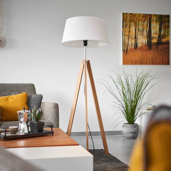 Quitani Lampadaire textile Thea, chêne, blanc quitani