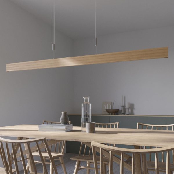 Quitani Suspension LED Lise, chêne naturel, longueur 158 cm quitani