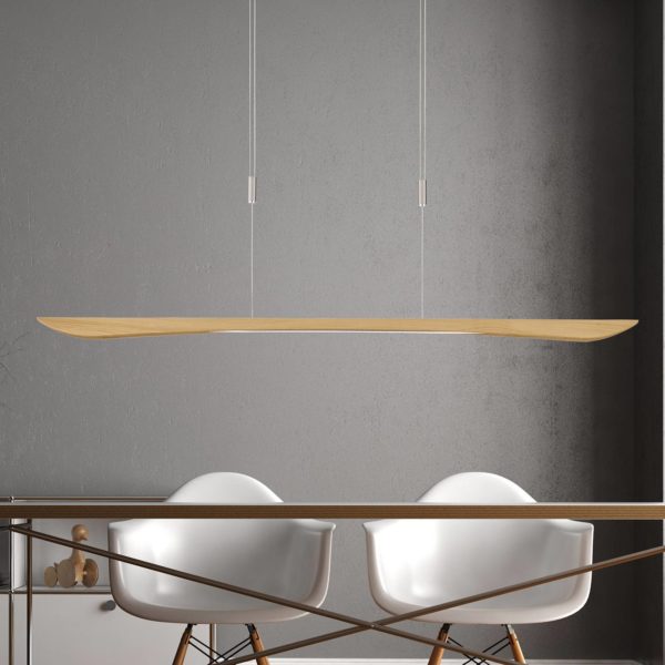 Quitani Suspension LED Hiba, chêne naturel, longueur 148 cm quitani