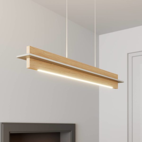 Quitani Suspension LED Lexa, chêne/nickel, longueur 78 cm quitani