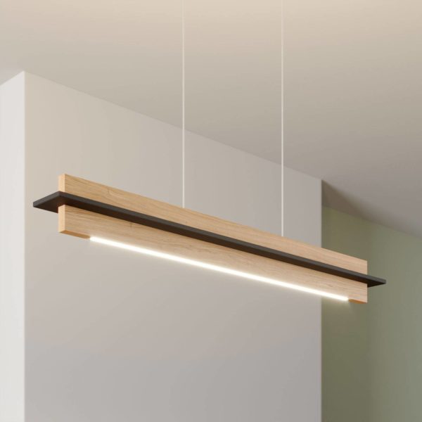 quitani Suspension LED Rothfels Lexa, chêne/noir, longueur 78 cm quitani