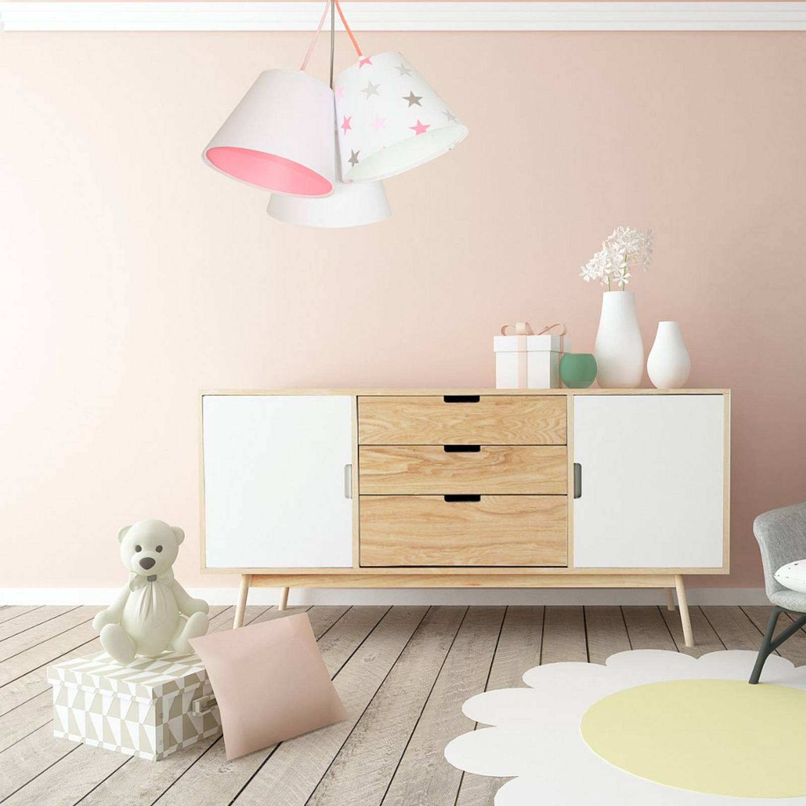 Maco Design Suspension pour chambre d'enfant Zsofia à 3 lampes blanc/rose Maco Design