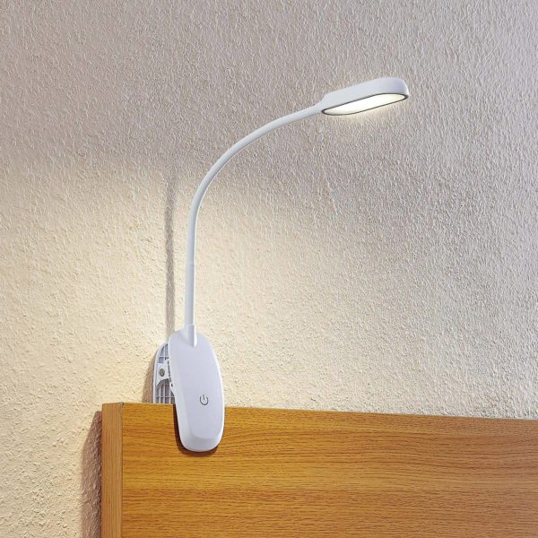 Prios lampe à pince LED Najari, blanc, batterie, USB, 51 cm de haut PRIOS