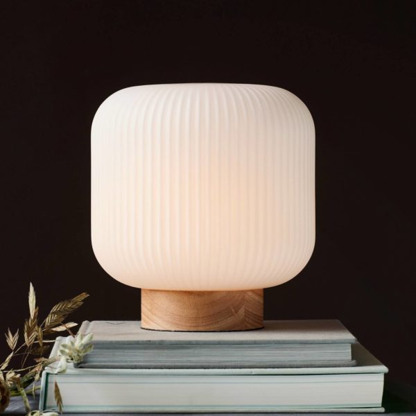 Nordlux Lampe à poser Milford abat-jour verre et pied bois Nordlux