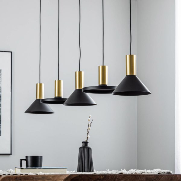 Euluna Suspension Hermanos V 5 lampes noir/laiton Euluna