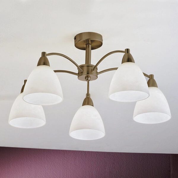 Orion Plafonnier Kinga à 5 lampes, laiton vieilli Orion