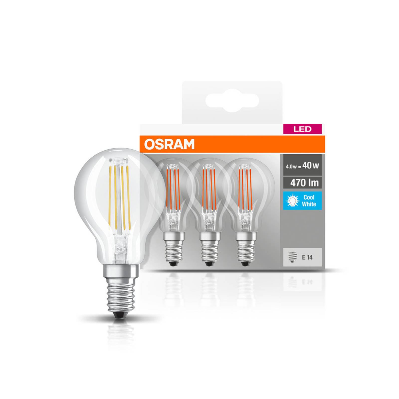 OSRAM ampoule LED E14 P40 4W filament 840 470lm x3 Osram