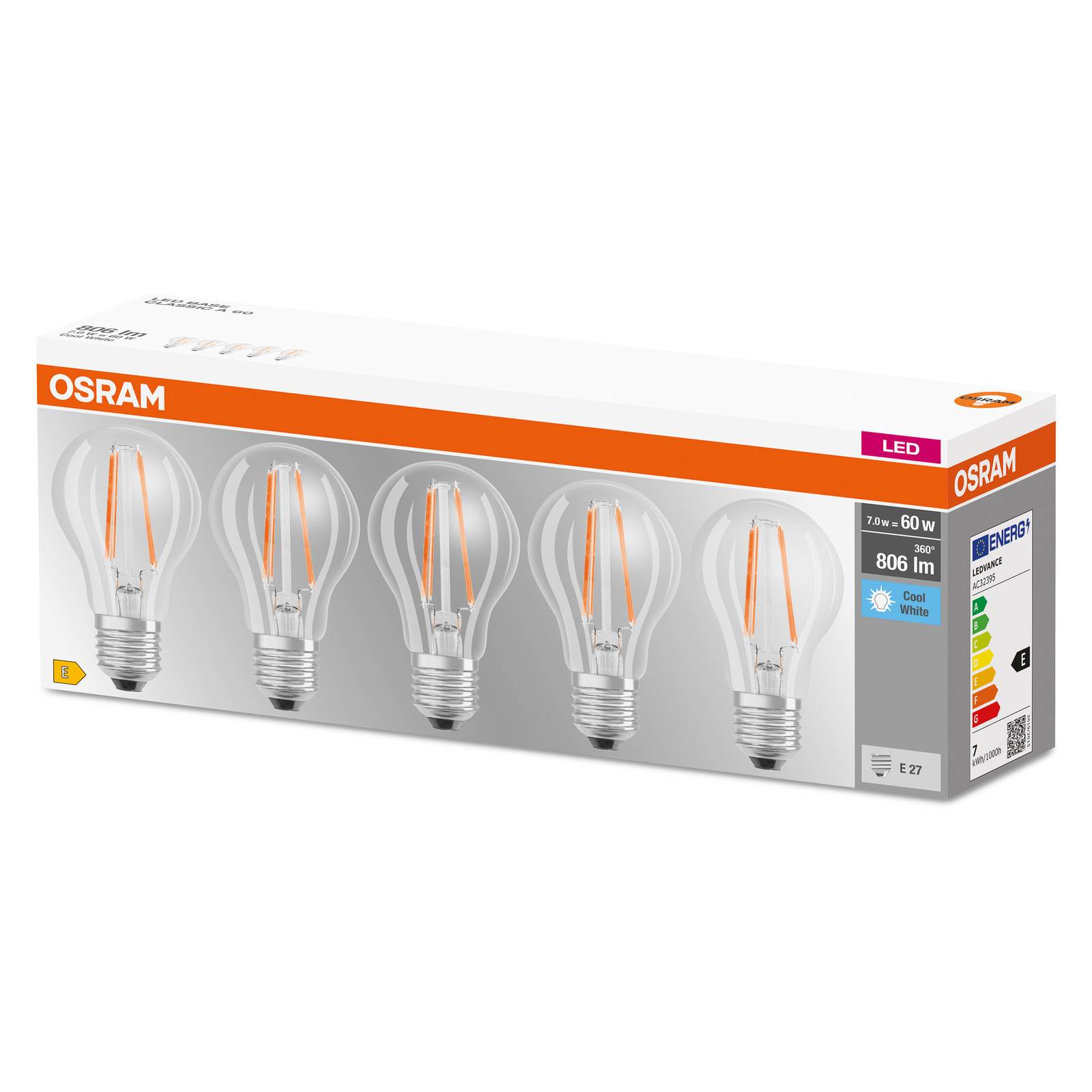 OSRAM LED E27 Base CL A 7 W 4 000 K claire x5 Osram